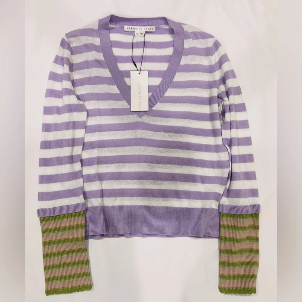 NWT Veronica Beard Florrie Striped Linen Blend Pullover Sweater